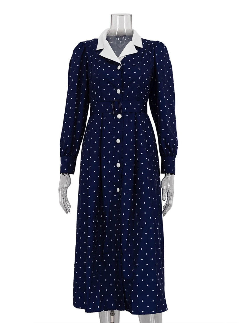 Marthaqiqi Casual Women Nightgown Long Sleeve Pajamas Sexy Turn-Down Collar Nightie Lace Up Sleepwear Ankle-Length Dress Nightie