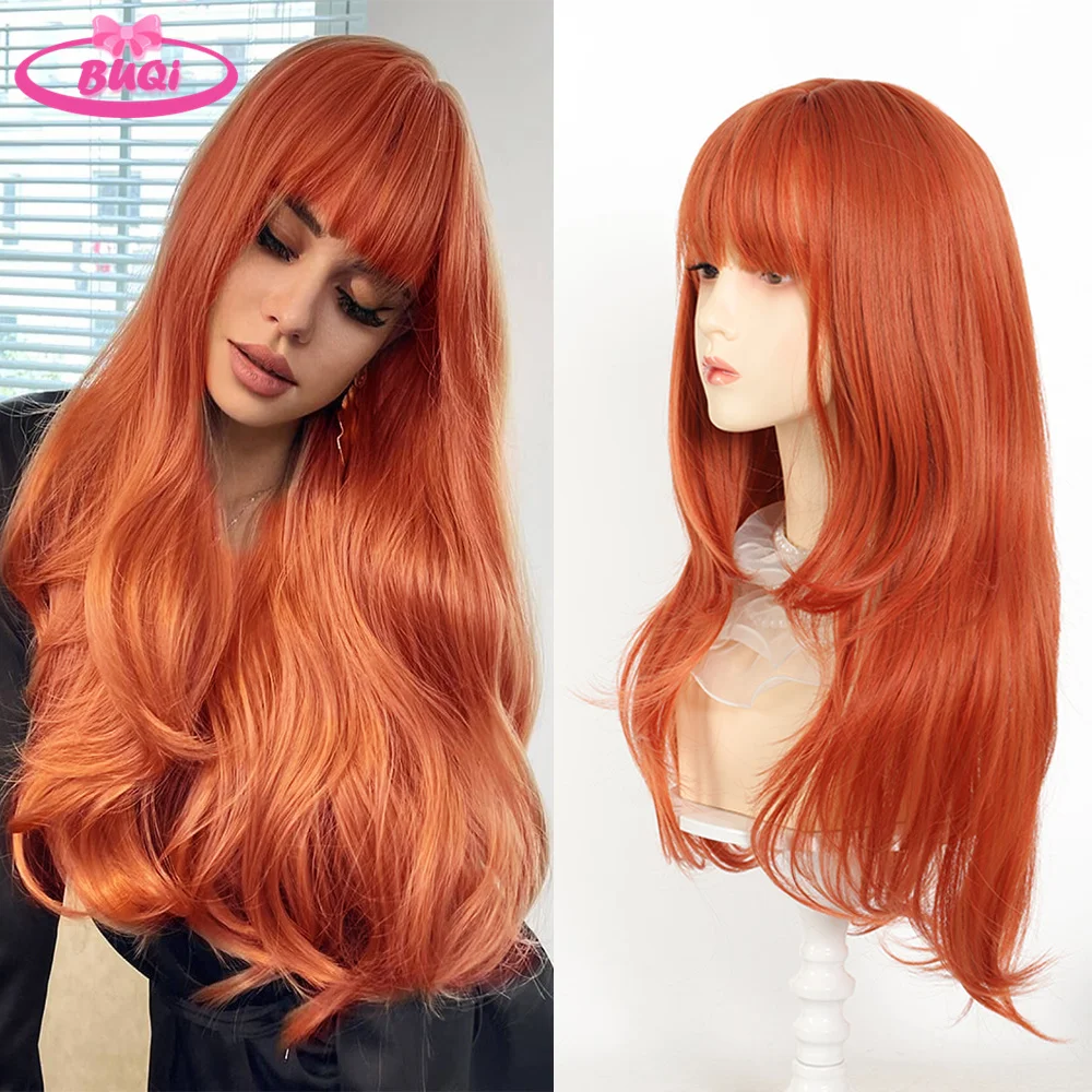 BUQI Synthetic Wig Long Straight with Bangs Wig Layered Natural Wavy Hair For Women Cosplay Daily Party Wigs Hair Extension