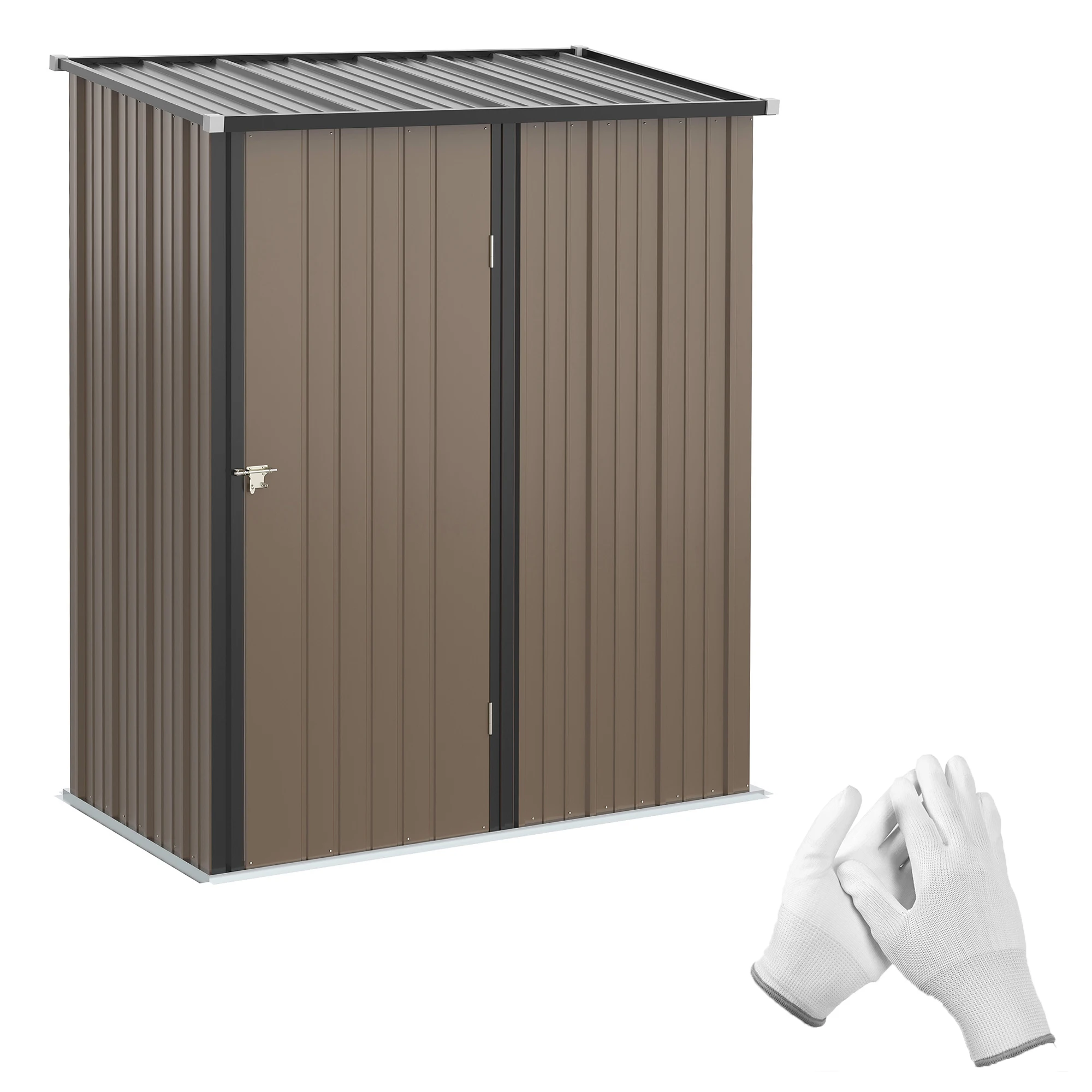 Caseta para Herramientas con Techo, 1.34 m², Caseta Metálica para Jardín, Almacenamiento de Equipos, Acero Galvanizado, Marrón, 161.5 x 94.5 x 196 cm
