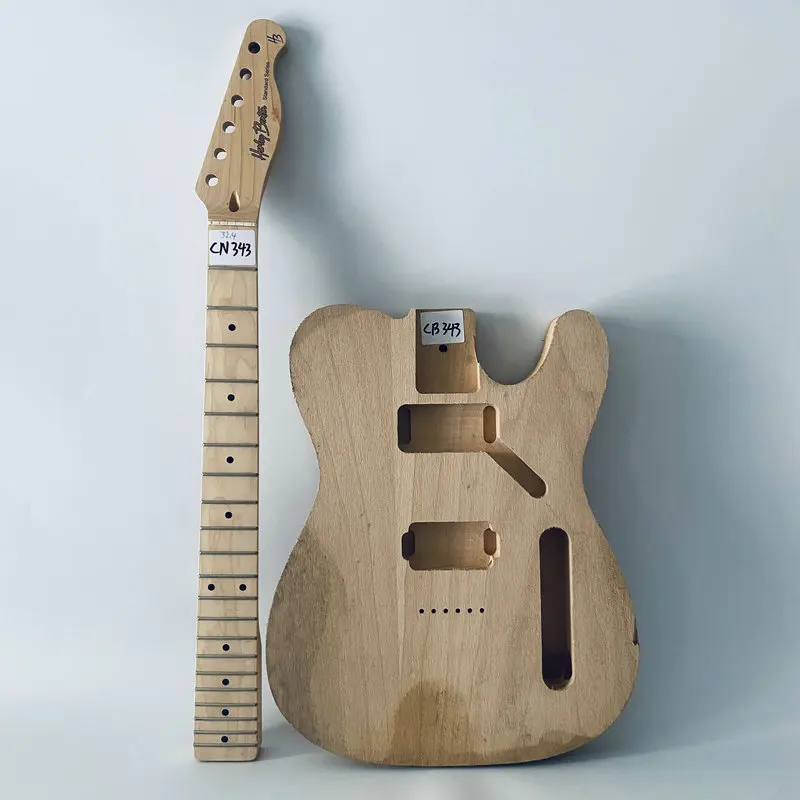 

CN343CB343 Custom TL Guitar Kits Unfinished Tele Guitar Body with HarleyBenton TL Neck One Set No Paints for DIY Replace