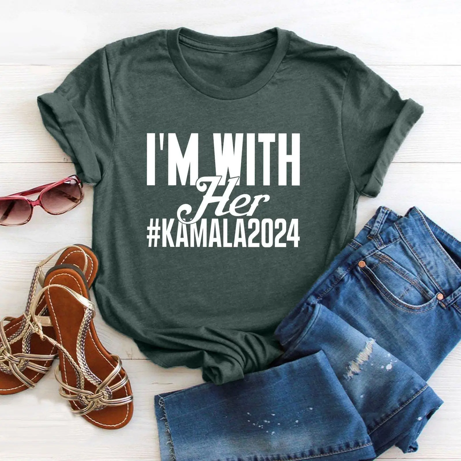 I'M With Her Kamala 2024 T Shirt Support Harris Election Woman President 47 Madame