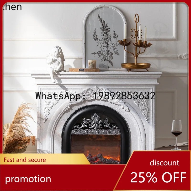 YFY Hotel European Style Carved Fireplace Frame Villa Entryway Atmosphere Decorative Cabinet Black and White Fireplace