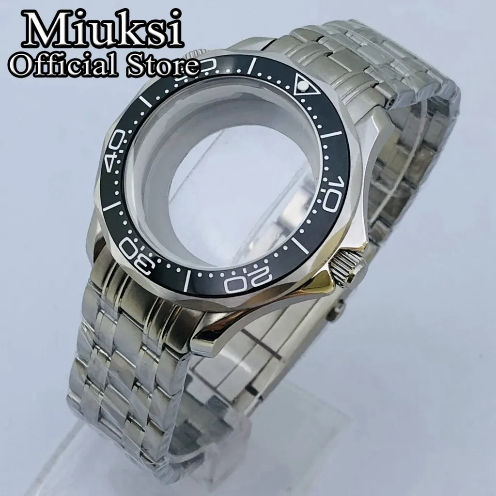 Miuksi 41mm silver watch case ceramic bezel sapphire glass fit NH35 NH36 NH34 movement