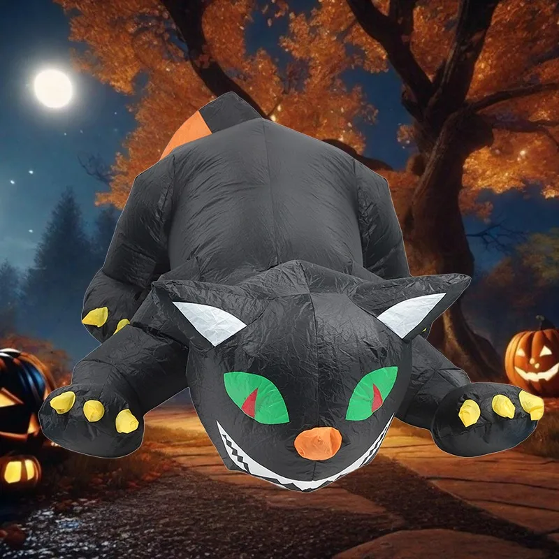 Jouets gonflables d'halloween de 6 pieds, modèle de chat secouant la tête, yeux verts intégrés, lumière rouge LED, décoration de jardin gonflable pour fête en plein air