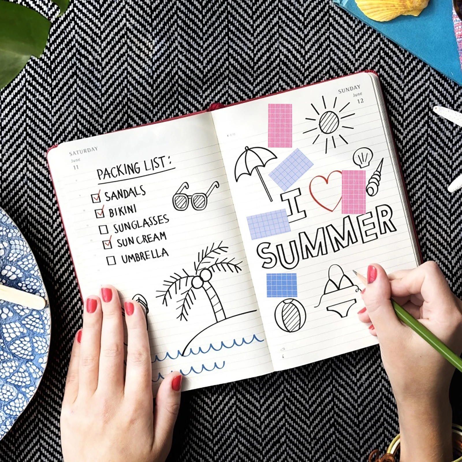 

14pcs Washi Tape Set Grid Pattern Decorative Adhesive For Scrapbook Diy Craft Journal Album Hand Account Planner Stationery