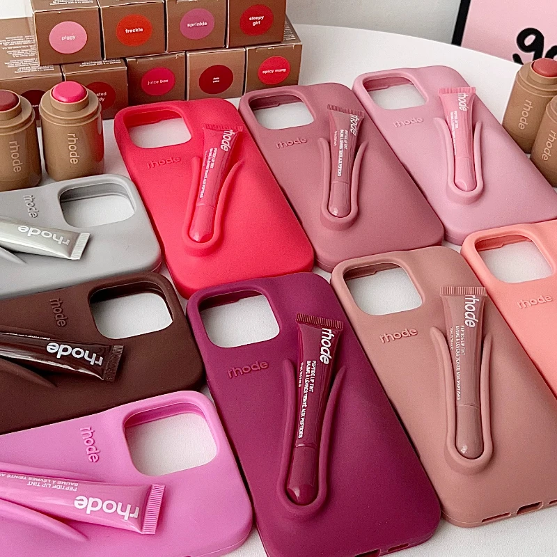 Роскошный чехол для телефона Rhode с румянами и карманом с блеском для губ для iPhone 16, 15, 14, 13, 12, 11 Pro Max Plus 16E, чехол для губной помады