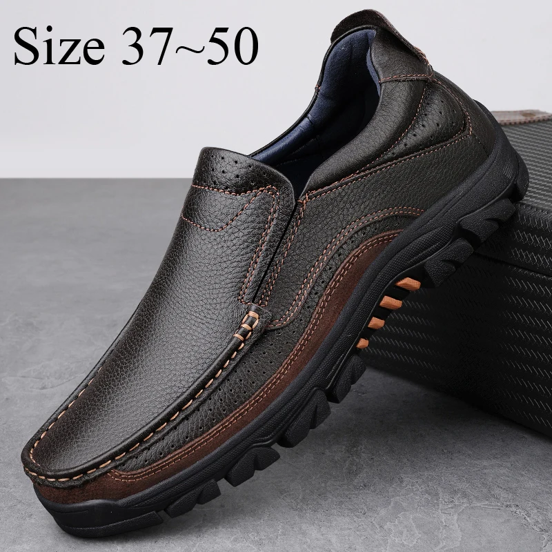 

Original Mens Slip On Oxfords Genuine Leather Shoes Men Black Brown Big Size 48 49 50 Business Casual Shoes Office