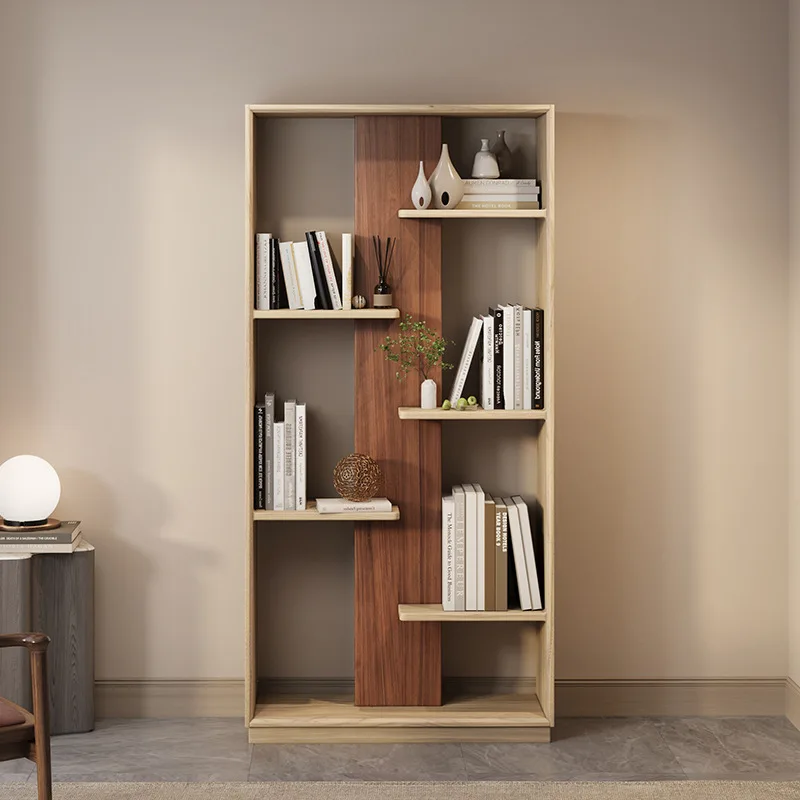 

Nordic Black Walnut Combination Glass Dustproof Floor Display Storage Living Room Log Bookshelf