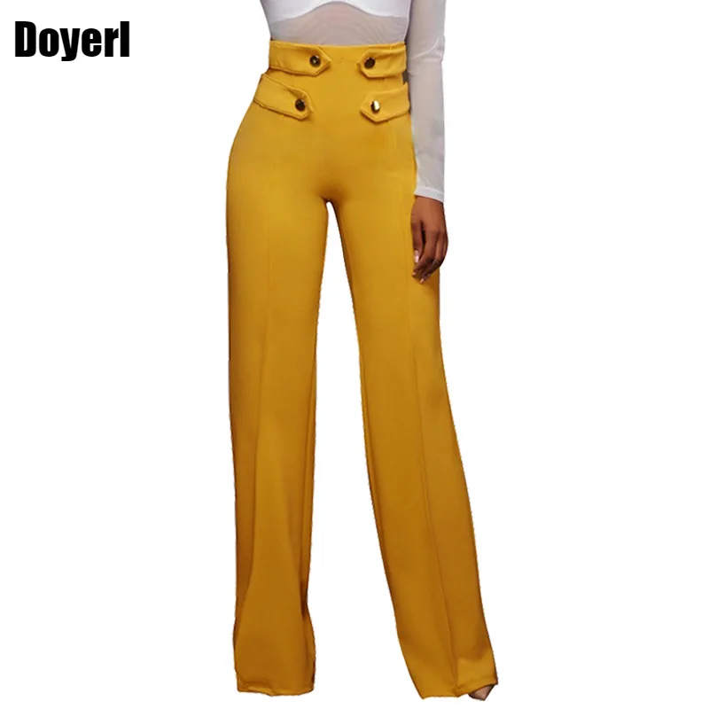 

High Waist Wide Leg Pants Women Fashion Spring Autumn Button Loose Casual Straight Leg Pants Black Trousers Ladies Palazzo Pants