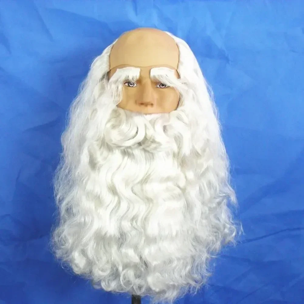 

2025 Santa Claus Long Wavy Wig White Santa Claus Beard Set Fancy Halloween Cosplay Wig for Christmas Costume