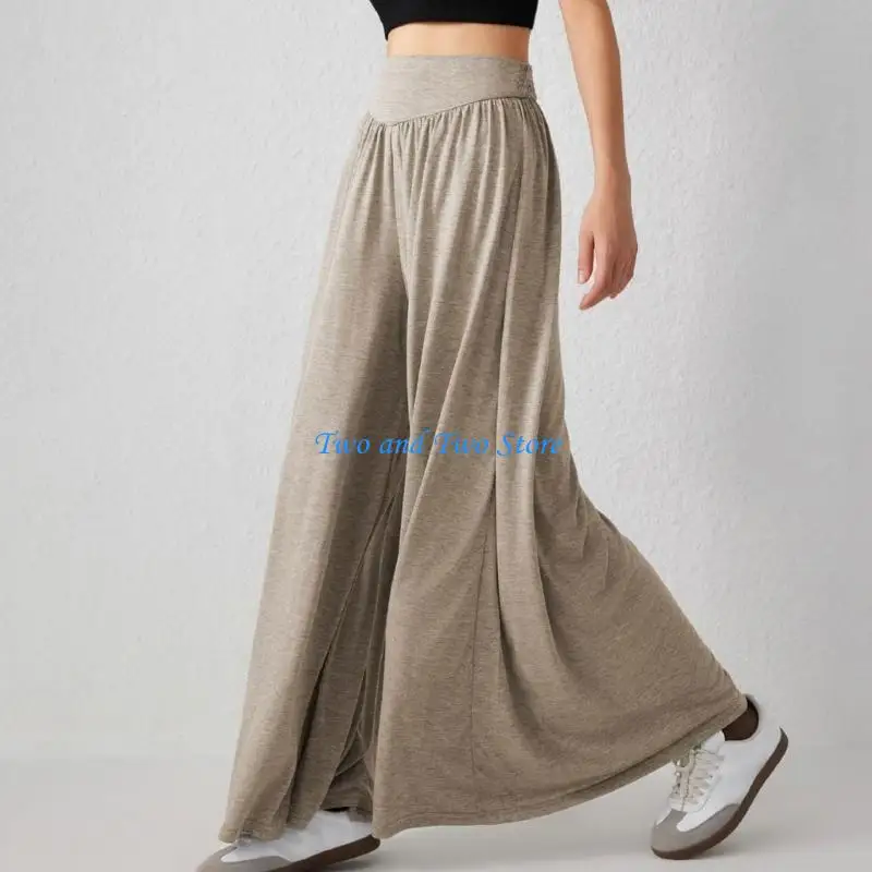 

HX6F Women's wide-leg pants, high-waisted, flowy, fashionable, casual bohemian trousers, elastic waist wide-leg pants