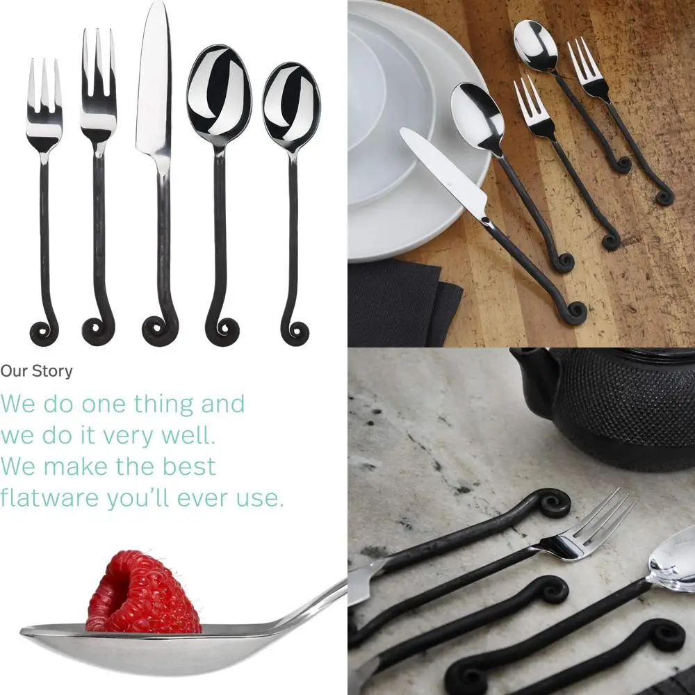 

Stainless Steel 20-Piece Treble Clef Flatware Set with Black Silverware, Including Knives, Forks, and Spoons for Kitchen Use