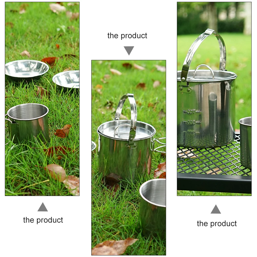 

Stainless Steel Kettle Set Tableware Camping Picnic Cookware Multi functional Portable Lightweight Durable Outdoor Hiking