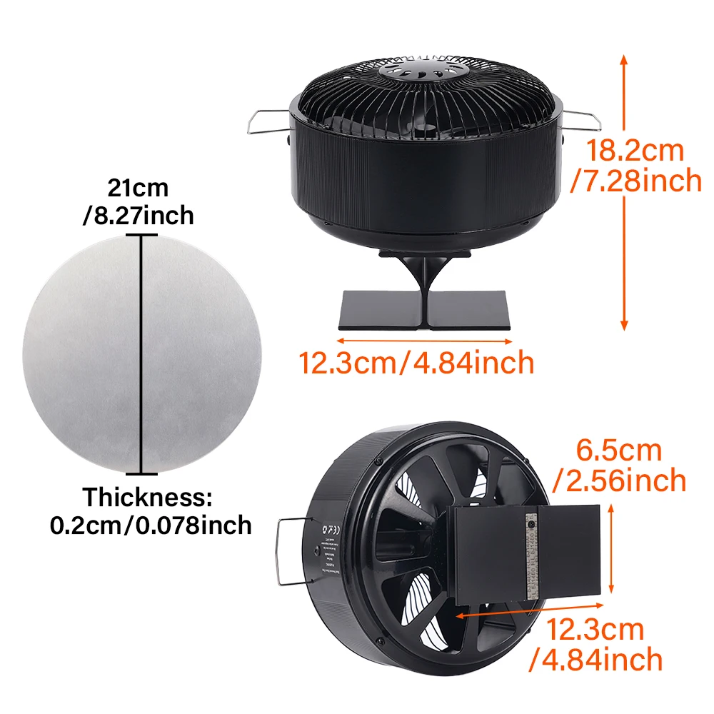 5 Blades Stove Fan Heat Actuated Fireplace Fan Low Noise Anodized Aluminum Log Burner Balanced Heat Circulation Indoor Heater