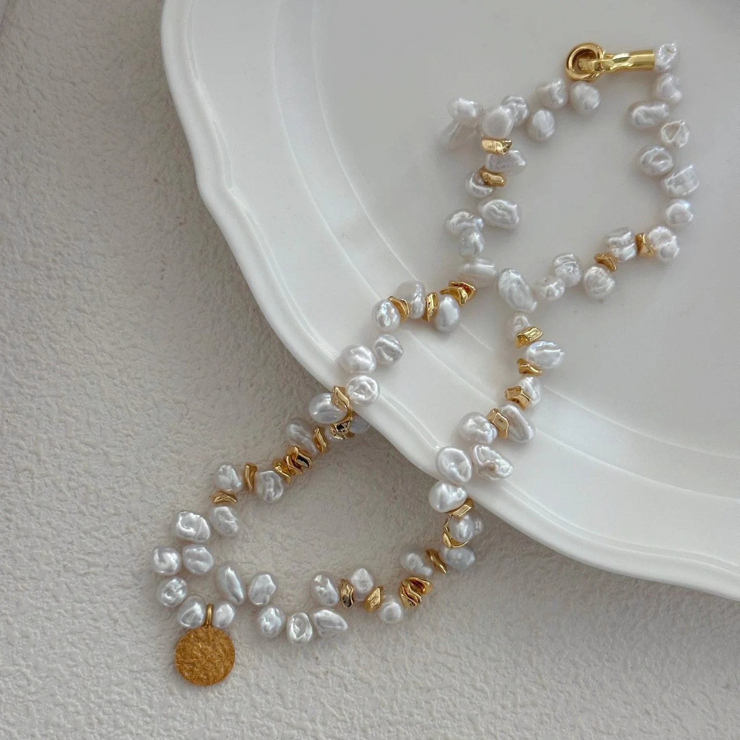 

Natural Freshwater Pearl Necklace Keshi Baroque Pearl Necklace With18k Gold Plated Accessories Fashion Jewelry Gifts For Women