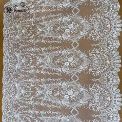 3D Lace Fabric off white Beaded Sequin Wedding Dress Advanced Custom-made Sewing Fabric