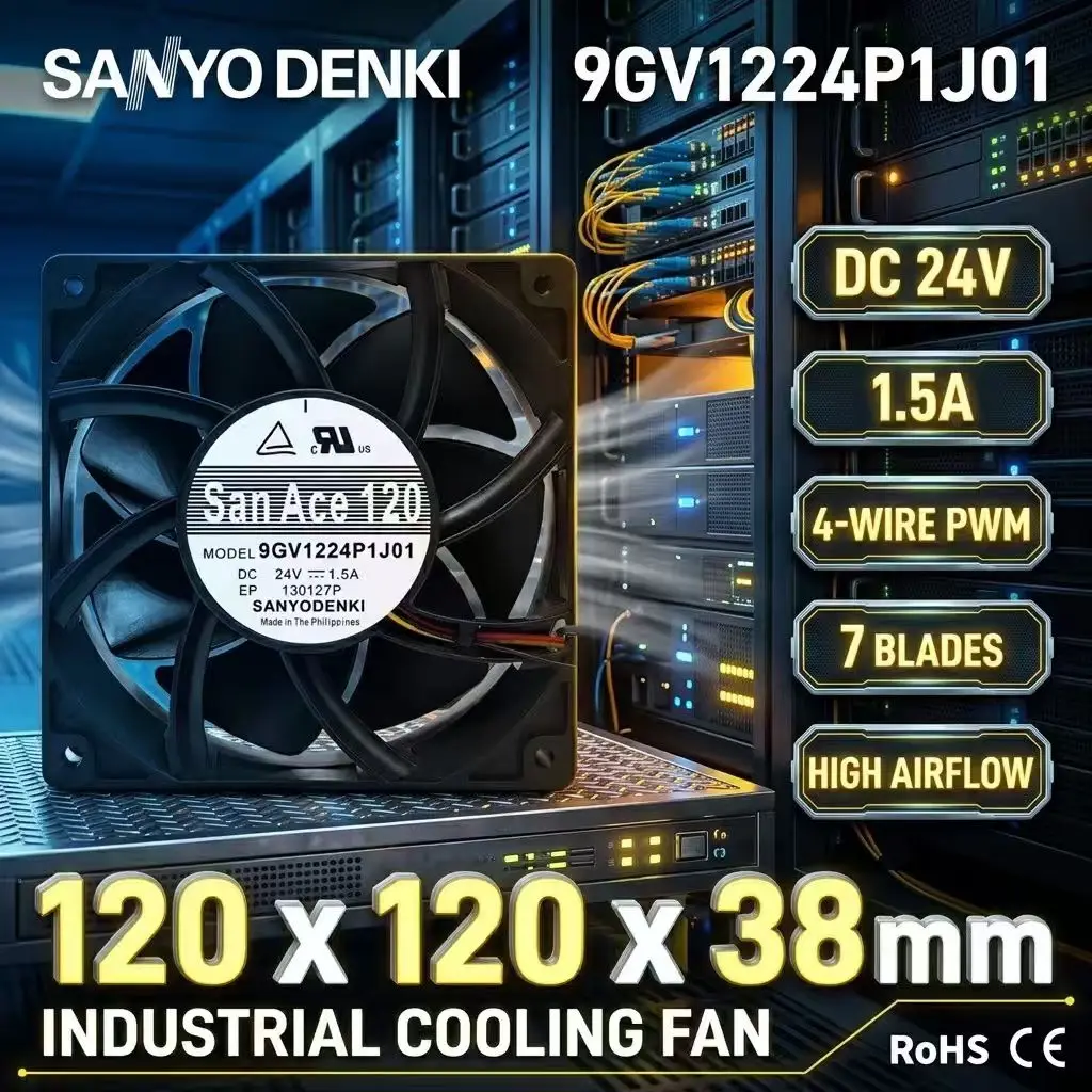 For SANYO DENKI San Ace 120 9GV1224P1J01 DC 24V 1.5A 12038 120x120x38mm 4-Wire PWM Dual Ball Bearing Violent Server Cooling Fans