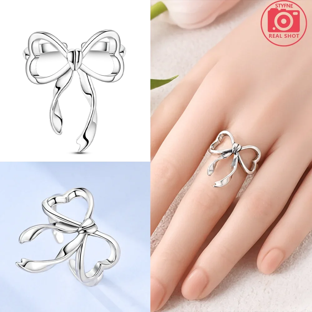 

Кольцо с цветком розы, белое сердце, циркон, узел-бабочка, оригинальное серебро 925, сертифицированное кольцо, женские подарки на День святого Валентина, аксессуар