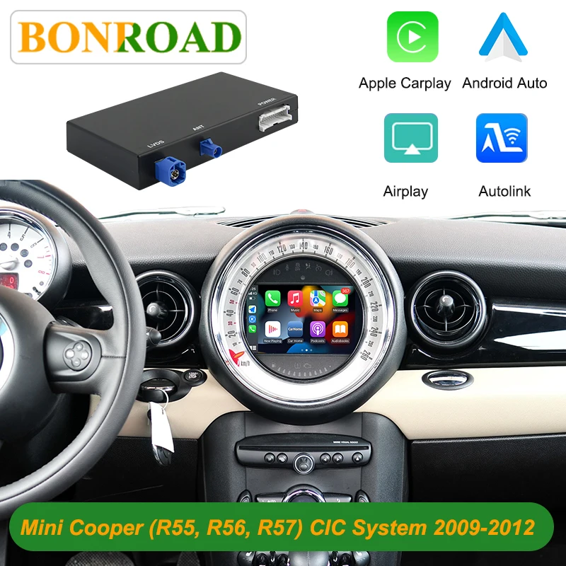 Modulo Wireless Carplay Android Auto Bonroad per Sistema BMW CIC Mini Cooper R55 R56 R57 R60, Kit di Retrofit Mirror Link Airplay