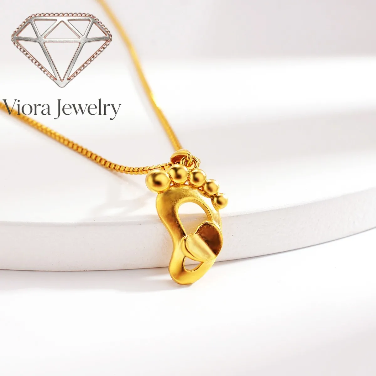 

Viora Jewelry AU999 Gold Jewelry Womens Necklace Japanese and Korean Fashion Creative Foot Pendant 24K Pure Gold Short Clavicle