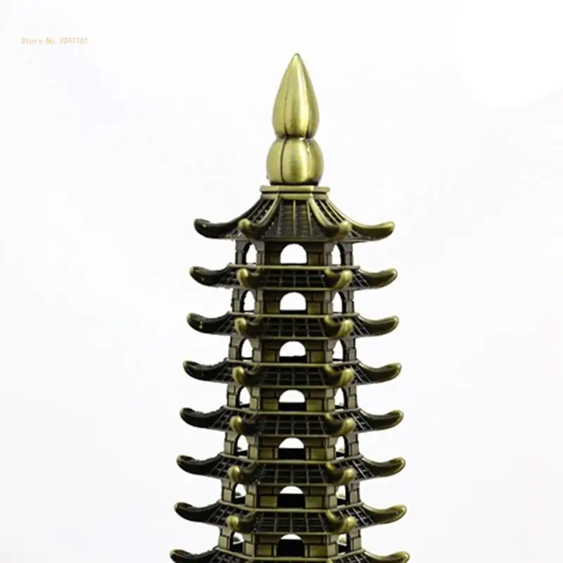 Feng Shui 9-Levels Alloy 3D Model Chinese Wenchang Pagoda Tower Crafts Statue Souvenir Home Decoration Metal Handicraft Dropship