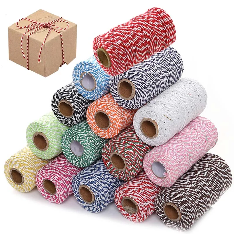 100M/Roll 2MM Two Tone Cotton Rope Colorful Wrapping Rope For DIY Crafts Gift Box Decoration 2024 Christmas Party Present Decor