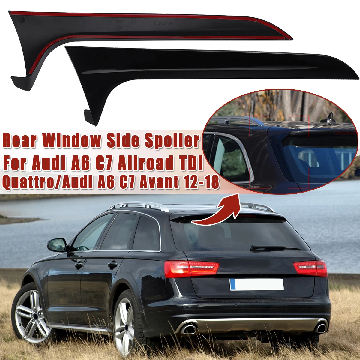 

2pcs Car Rear Window Side Spoiler For Audi A6 C7 Travel Edition Allroad TDI/Avant 2012-2018 Gloss Black Rear Canard Splitter