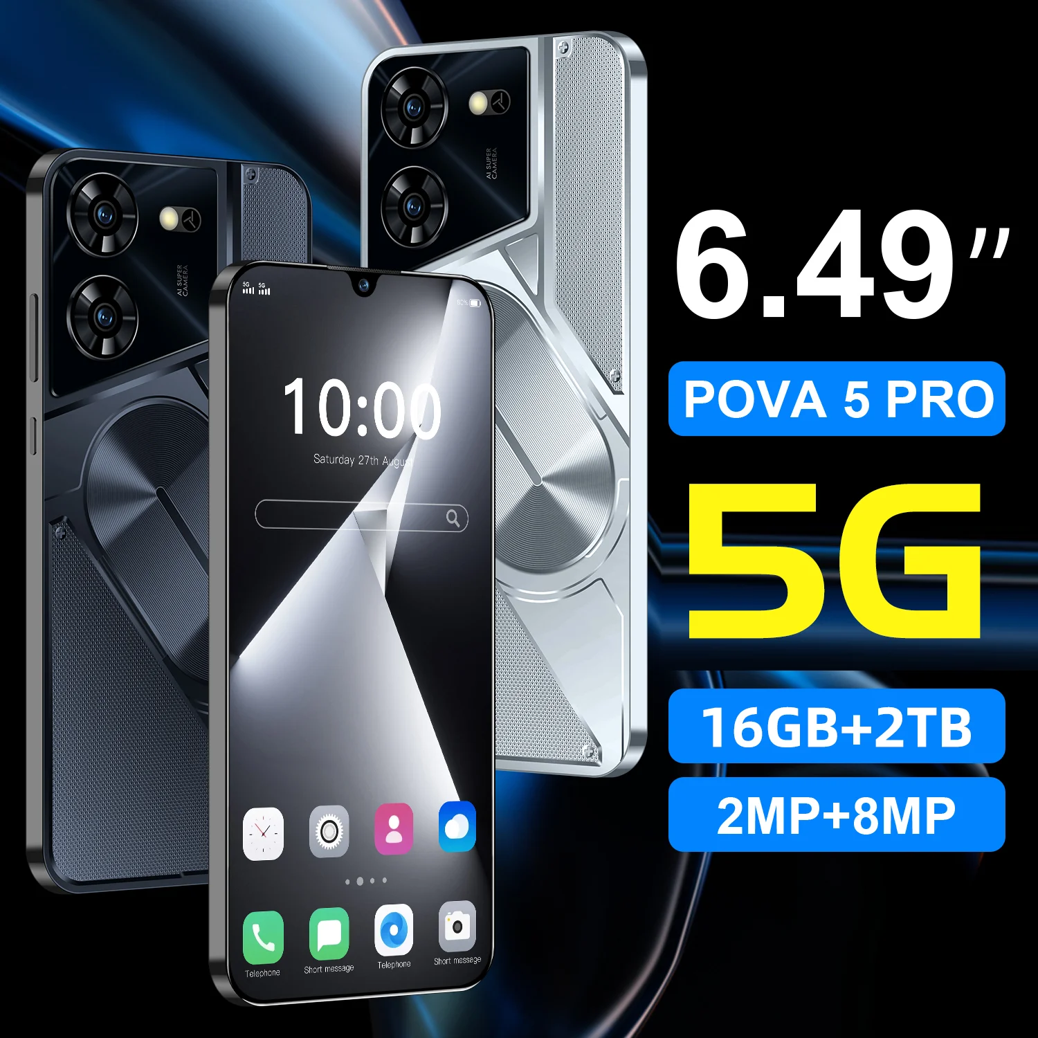 

Original Pova 5 Pro Smartphone Global Version Dimensity 9300 16G+1TB 7800mAh 50+108MP 4G/5G Cellphone Android Mobile Phone NFC