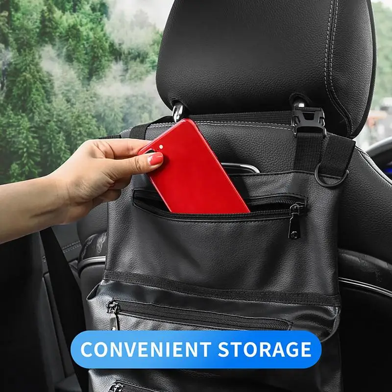 Car Back Seat Organizer Roll Up Tool Bag Large Capacity Waterproof PU Leather Car Organizer For Mechanic Electricians Road Trips