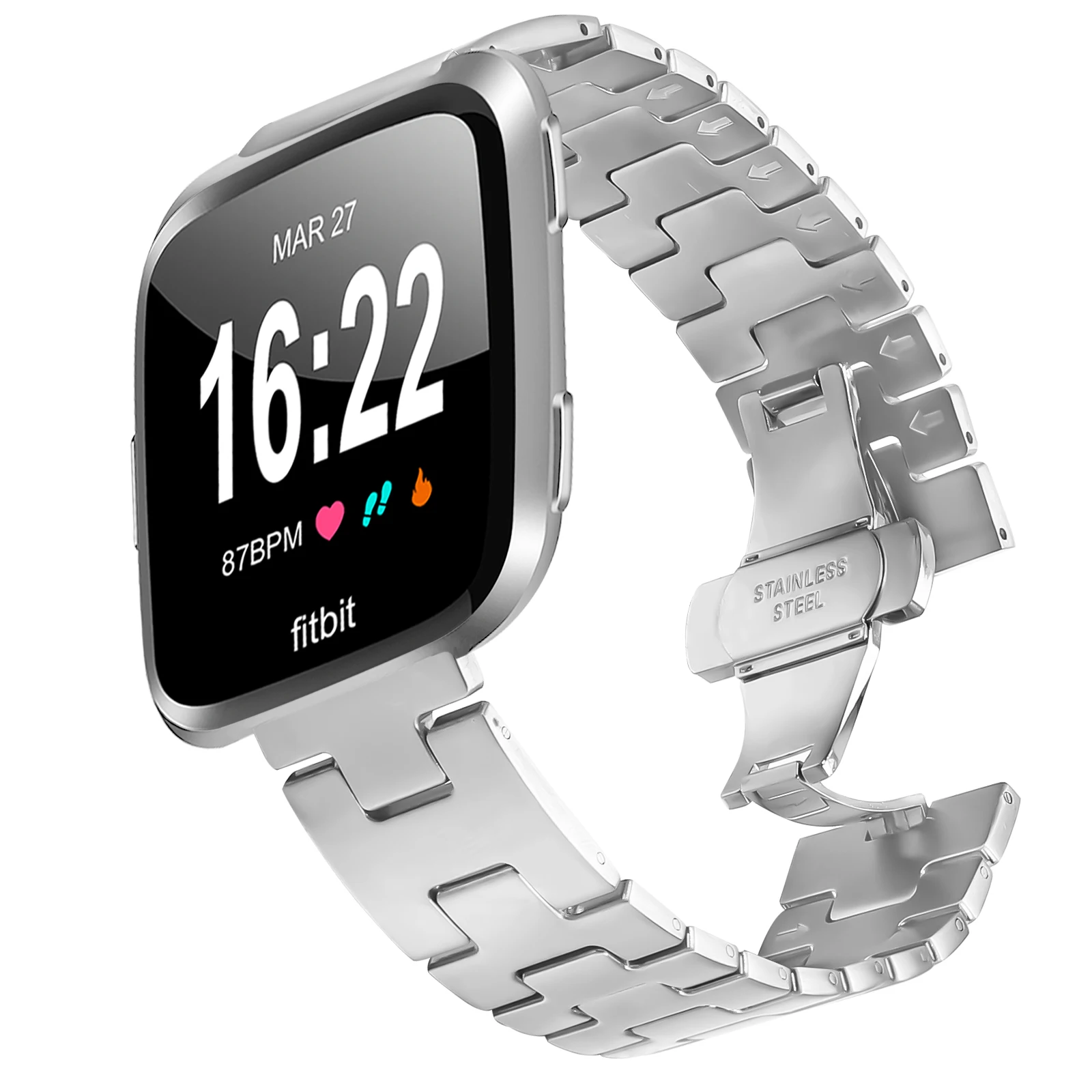 สายสแตนเลสสําหรับ Fitbit Versa Lite ผู้หญิงผู้ชายนาฬิกาสร้อยข้อมือสายรัดข้อมือ Fitbit Versa 2 สร้อยข้อมืออุปกรณ์เสริม