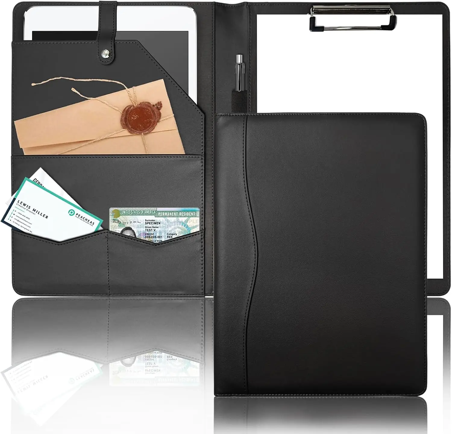 

Binder, Leather Clipboard Folder Briefcase Loose-Leaf Binder with Cover Brown Folder with Pockets Resume