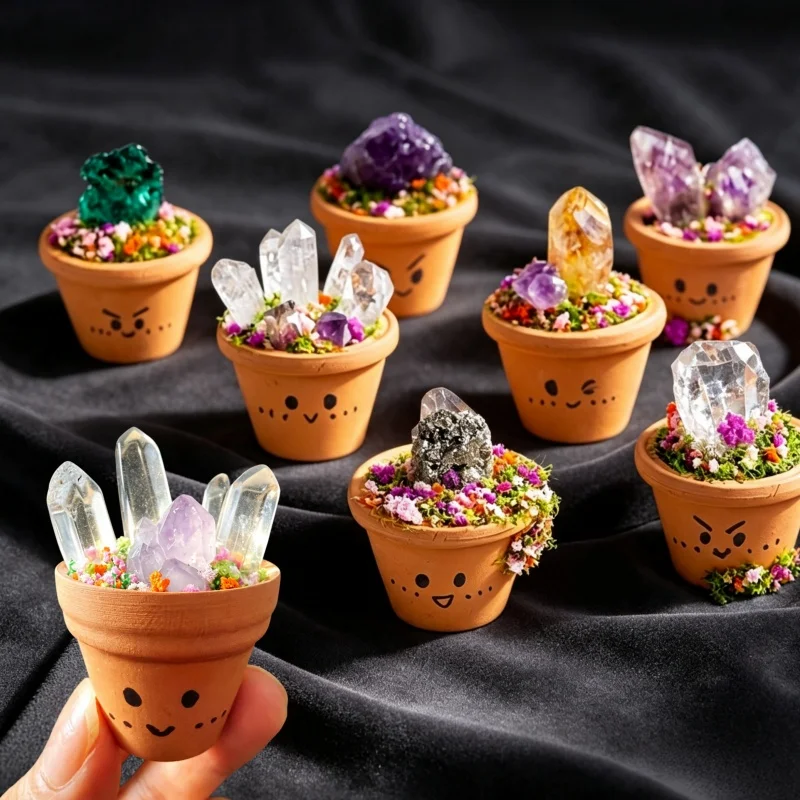 1pc, Crystal Potted Plant, Single Crystal Point Artificial Greenery Pot, Meditation Crystal, Decorative Crystal Ornament