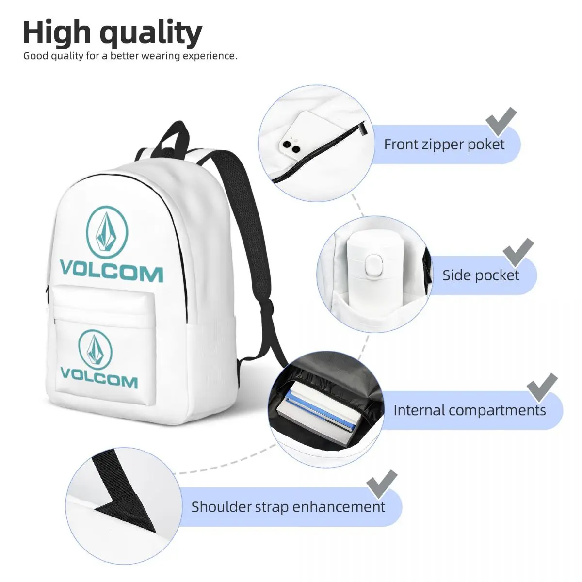 Volcoms Logo Backpack for Men Women Fashion Student Business Daypack Laptop Computer Canvas Bags Sports