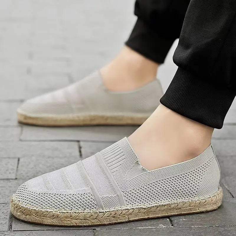 

Мужская летняя повседневная обувь из сетчатого льна большого размера, дышащая обувь без запаха с круглым носком, без шнуровки в этническом стиле, обувь для ленивых, рыбацкая обувь