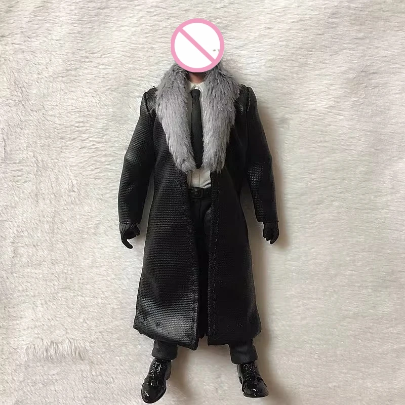 Special Forces Soldier 1/18 Scale Buttonless Large Collar PU Leather Windbreaker Clothes Model for 3.75-inch Action Figures