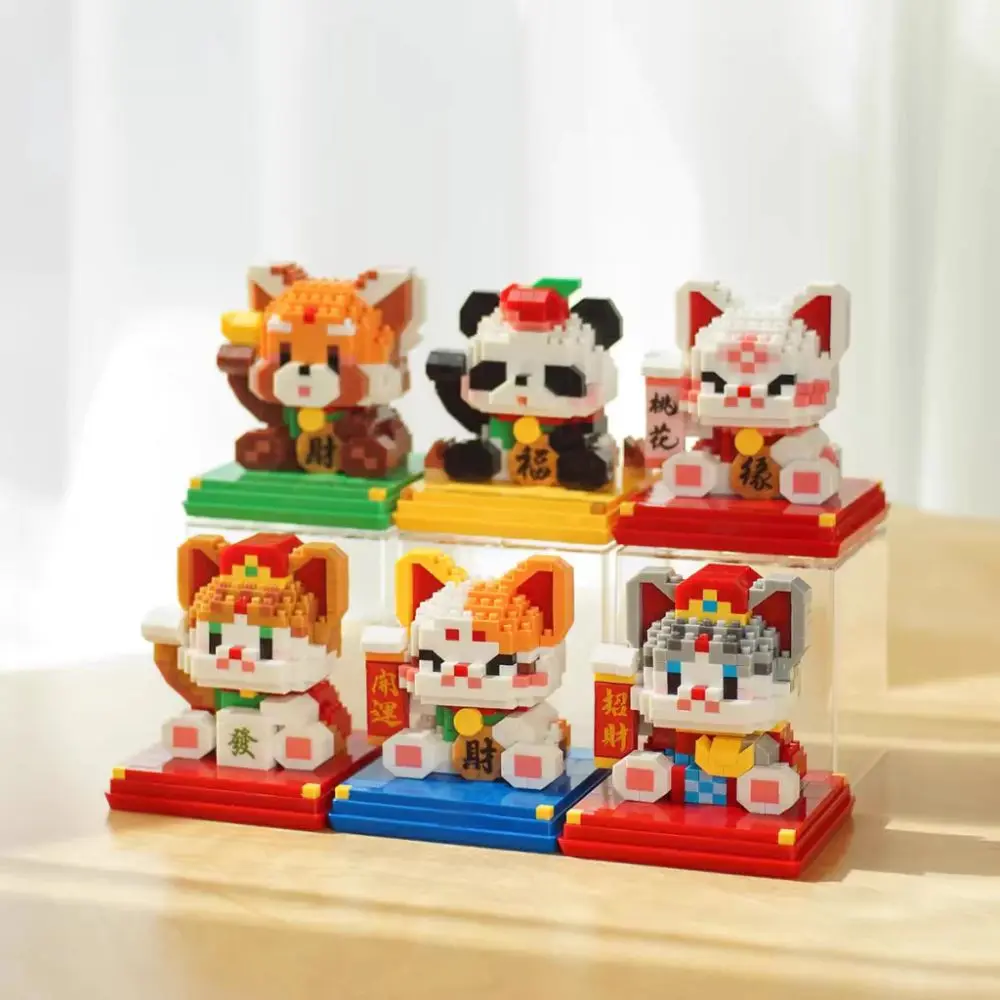 ABS Lucky Cat Figure Building Block Chinese New Year Cartoon Animals Micro Particle Blocks Sets 3D Wall Brick Toys New Year Toys