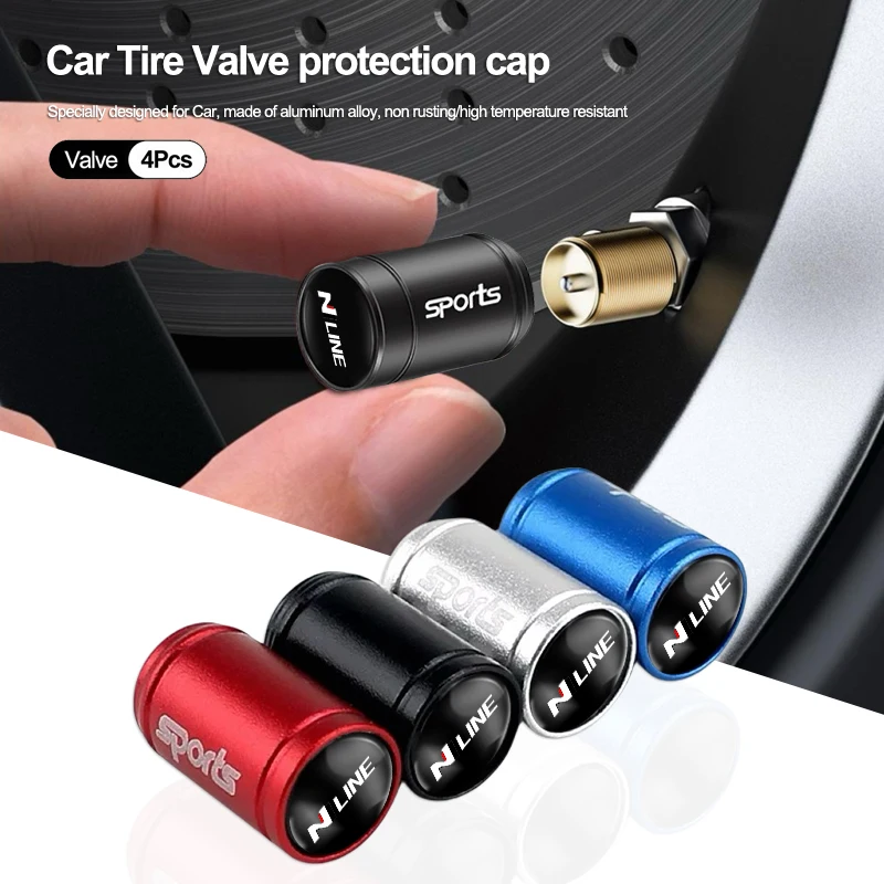 

4Pcs Metal Tire Valve Caps Car Dust Proof Cap Accessories For Hyundai N Line I30 I20 Creta Matrix Bayon Venue Tucson Accent Kona