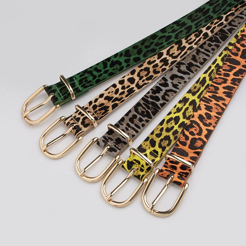 Simple Versatile Y2K Candy Color Leopard Print Flat Belt for Women, Fashion Ladies Waist Belt