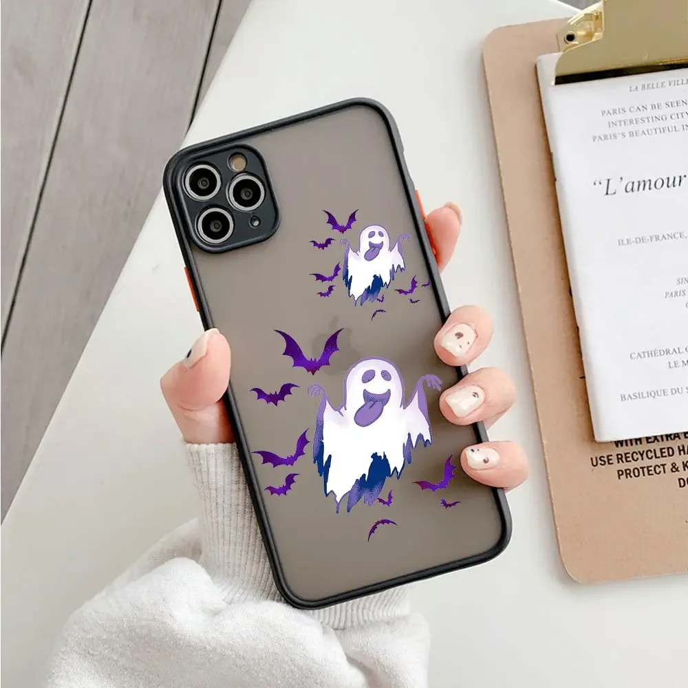 Funda de teléfono de Halloween con dibujos animados para iPhone, carcasa dura de fantasma para iPhone 16, 15, 14, 13, 12, 11 Pro Max, Mini, 7, 8