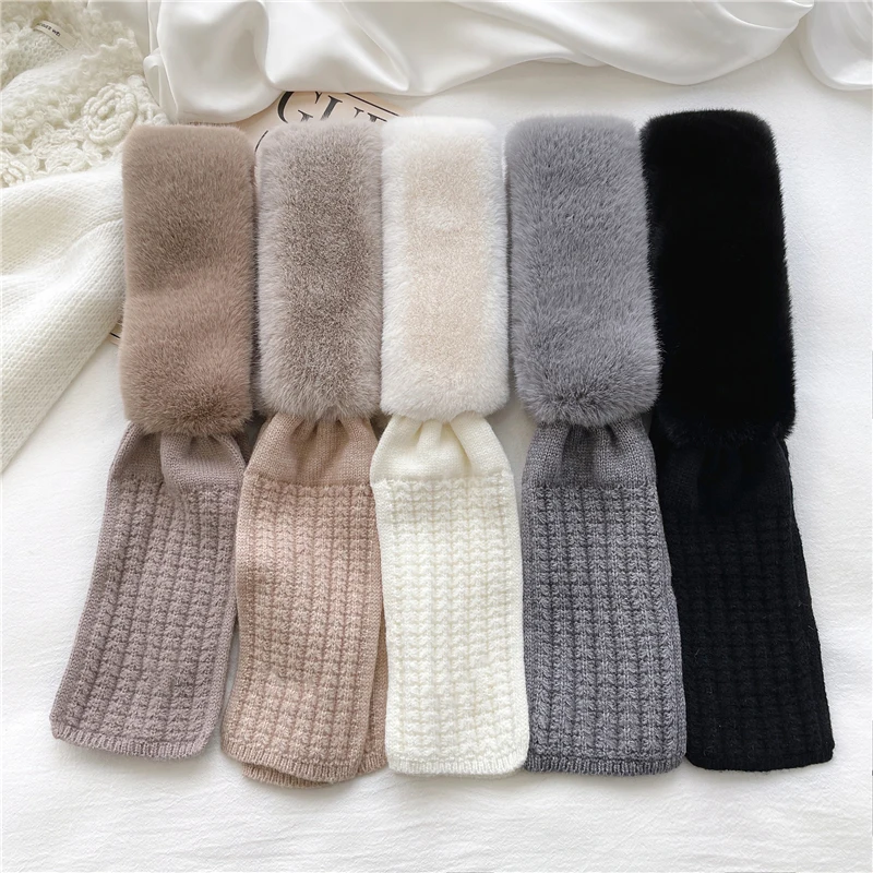 Woman\'s Rabbit Fur Knit Wool Cross Warm Scarf Winter Thicken Outdoor Neck Protect Cervical Spine False Collar Plush Scarves T21