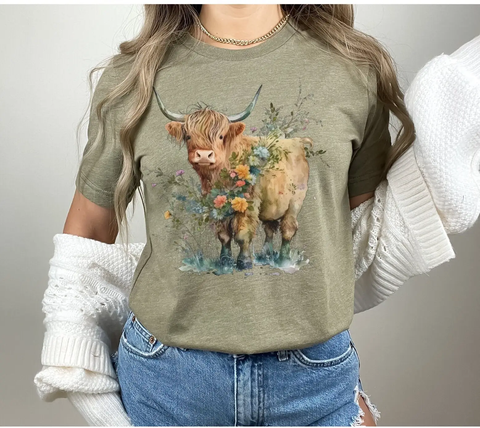 Highland Cow T Shirt Wildflower Farm Trendy For Women Boho Lover Country