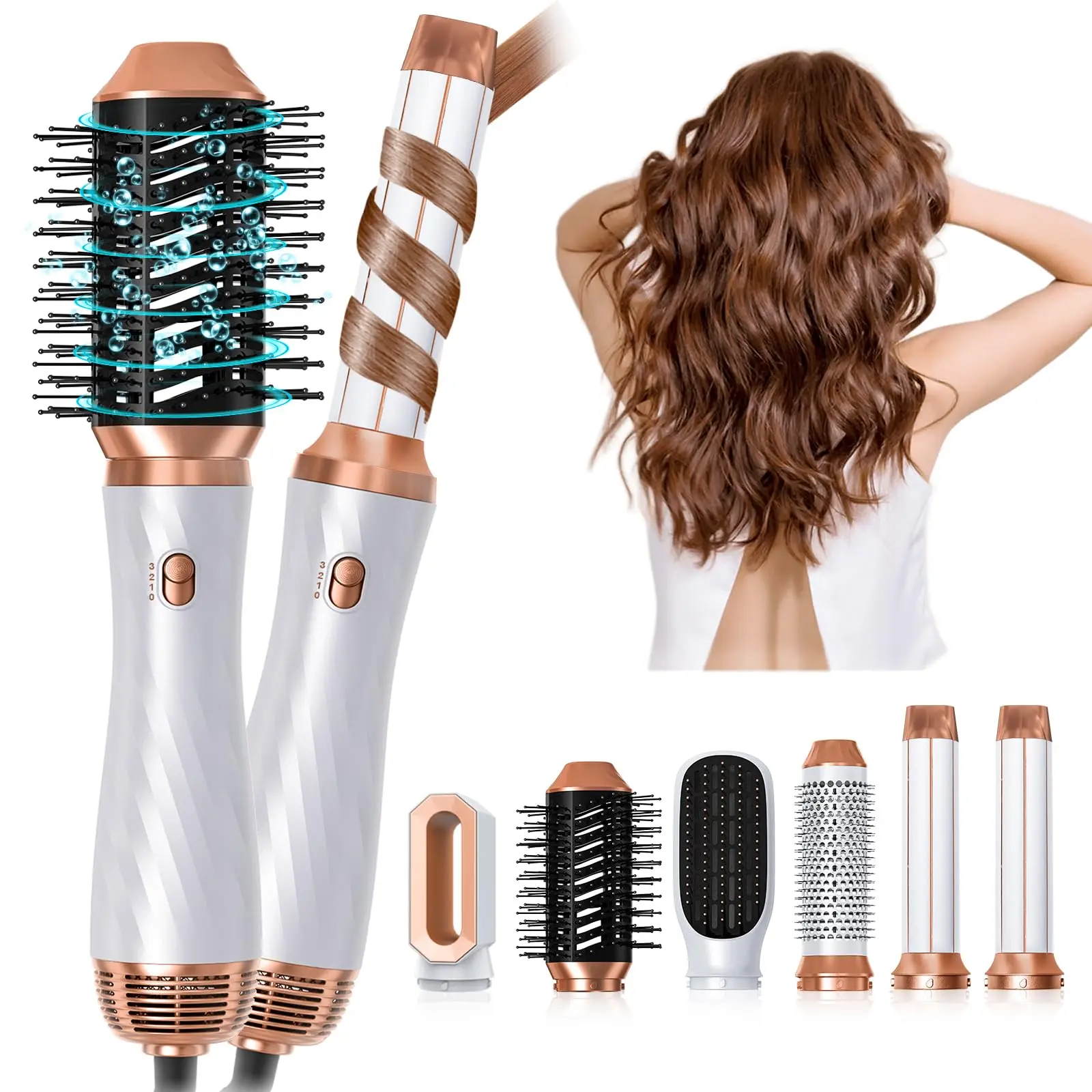 6 in One Hot Air Brush, Detachable Blow Dryer Brush Hair Dryer Brush, Air Curler Air Styler Curling Iron Curling Brush