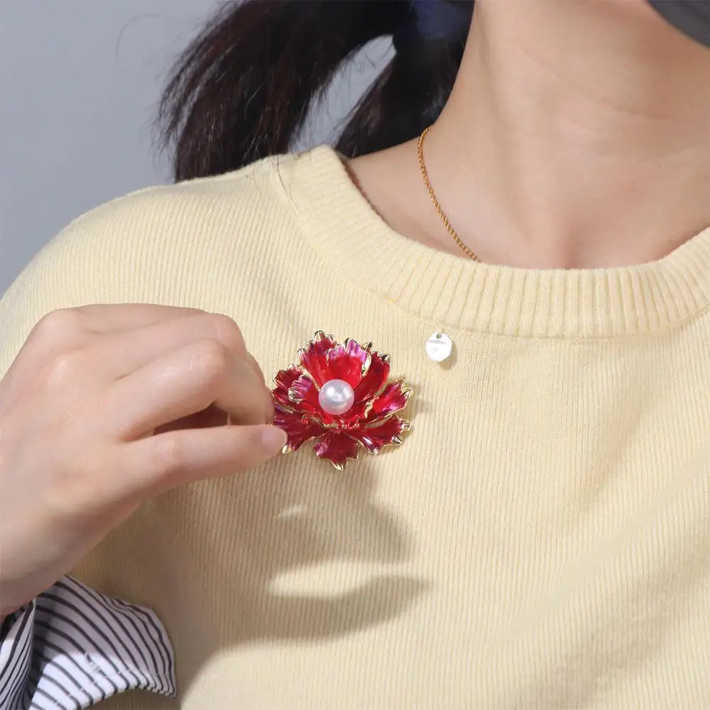 

Vintage Flower Brooches Chinese Style High-end Peony Brooch Pins Imitation Pearl Oil Dripping Large Flower Badge Pin Coat