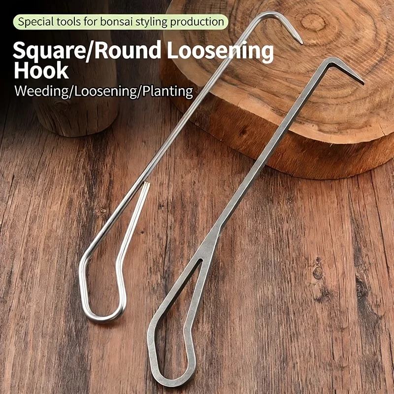 1pc Heavy-Duty Stainless Steel Round Soil Loosener Toolwith Tip Loosening Hook For Bonsai Weeding Repotting Planting