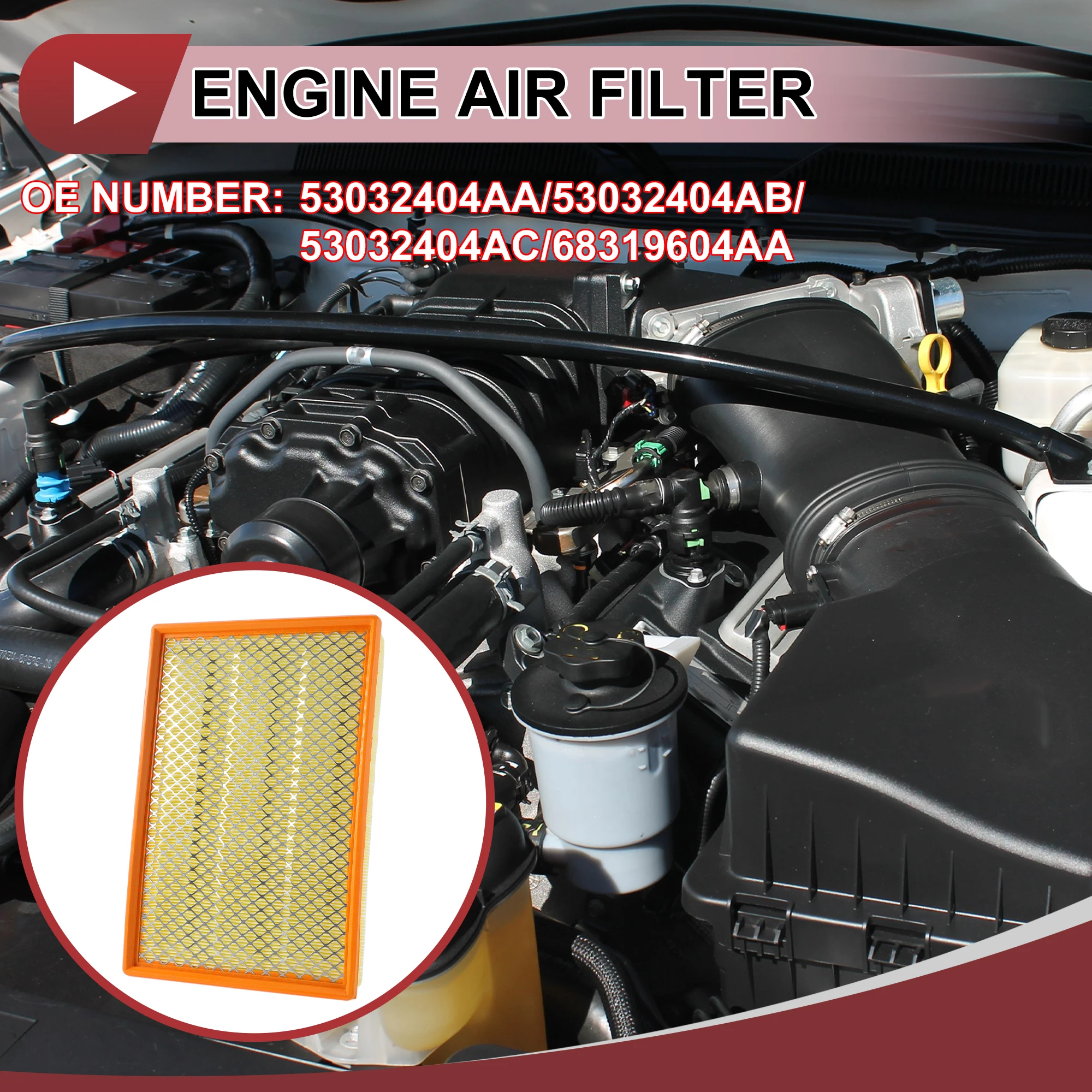 UXCELL Car Engine Air Filter for Dodge for Ram 3500 Laramie, SLT, ST 5.7L V8 - Gas 2006, 2008, 2009 Air Cleaner Element 1 Pc