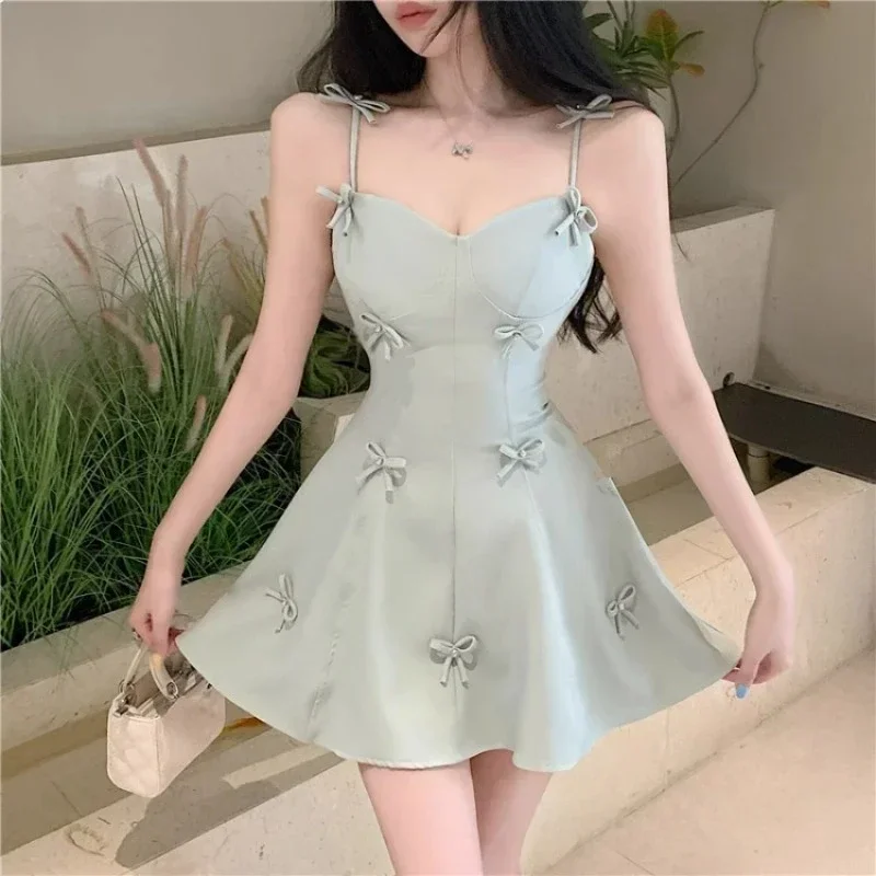 Topanoma Women Evening Dresses Bowknot Lace Up Sleeveless Slim Backless Sweet Elegant Cocktail Dress Birthday Wedding Party