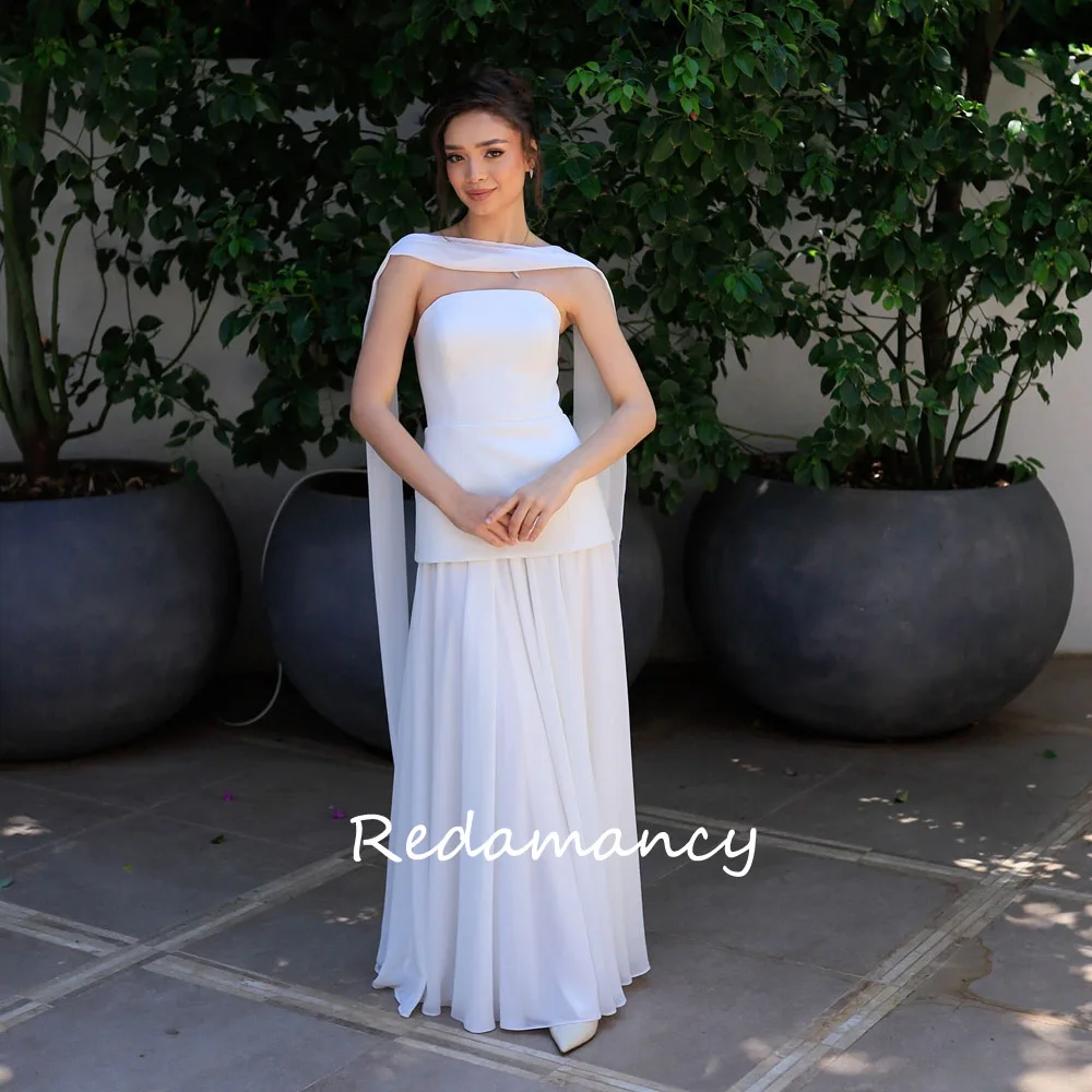 Redamancy белое шифоновое вечернее платье без бретелек на молнии длиной до пола, платье для выпускного вечера, длинное вечернее платье русалки с шарфом