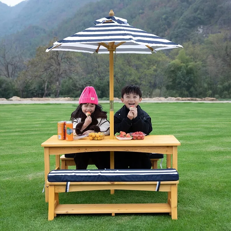 Children's Outdoor Indoor Table Chairs Picnic Campground Beach Parasol Kindergarten Table Furniture Set Sun Protection
