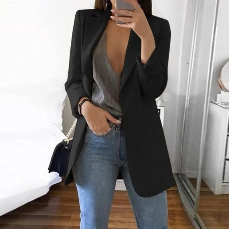 Solid Color Fashion 2024 New Casual Suit Collar Long Sleeve Slim Temperament Coat Women Large Size Hot Sale Streetwear Jacket