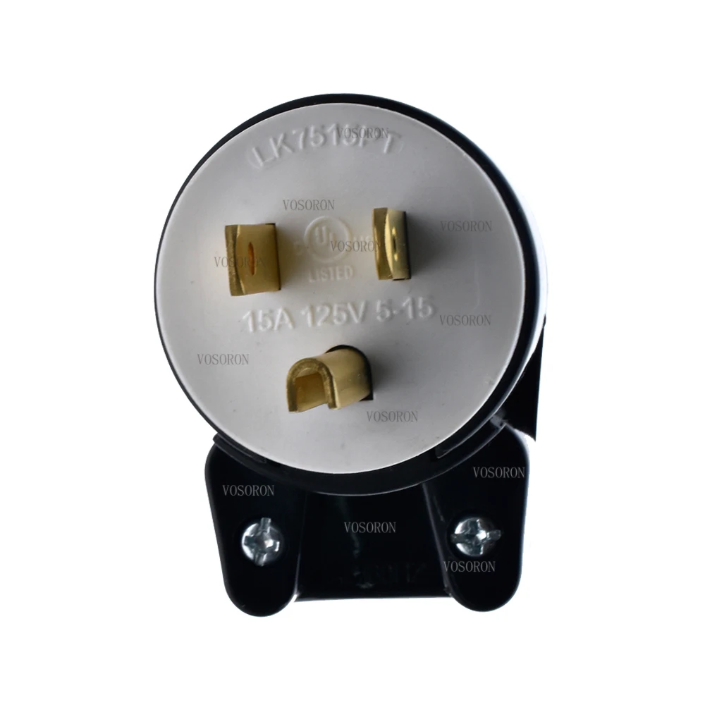 Right Angle Nema 5-15P 15A AC Plug, Easy Assembly 90 Degree USA Canada Male DIY Rewirable 12 Directions Adjustable AC Connector